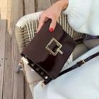 Patent Square Buckled Studded Crossbody Bag