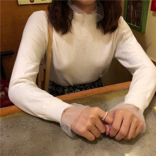 Mesh Panel Turtleneck Sweater