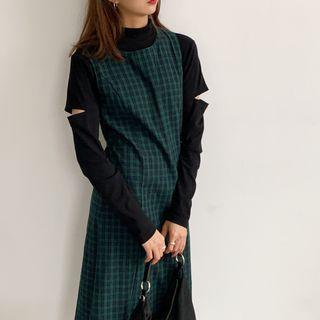 Sleeveless Tie-waist Plaid Midi A-line Dress
