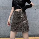 Leopard Print Mini A-line Skirt / Layered Chain