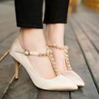 Flower Accent T-bar Pumps