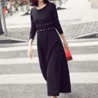 Long-sleeve Lace Up Plain Dress