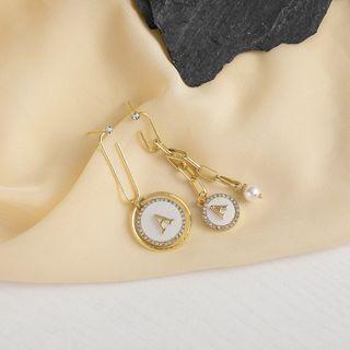 Asymmetrical Chain Drop Earring 1 Pair - S925 Silver - Gold & White - One Size