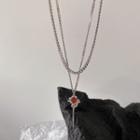Layered Rose Pendant Necklace Red Rose - Silver - One Size