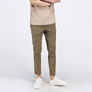 Drawstring-waist Slit-detailed Linen-blend Pants