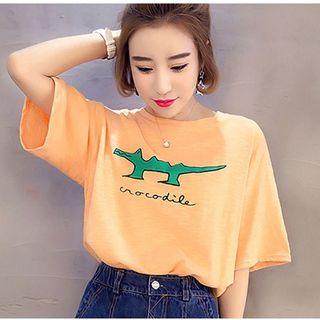 Crocodile Print Elbow-sleeve T-shirt