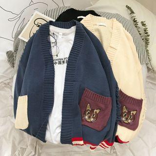 Long-sleeve Cat Embroidered Cardigan