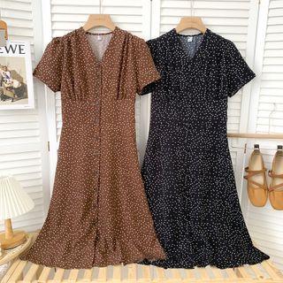 Dotted V-neck Shirtdress In 9 Colors