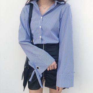 Pinstripe Bell-sleeve Blouse
