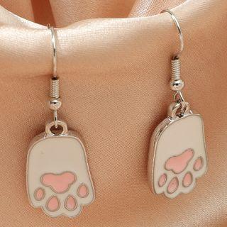 Cat Paw Glaze Dangle Earring 01 - 1 Pair - White - One Size