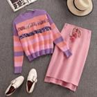 Set: Striped Sweater + Straight-fit Skirt