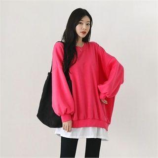 Layered-hem Fleece-lined Oversized Pullover
