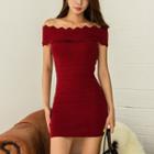 Short-sleeve Mini Knit Sheath Dress Red - One Size