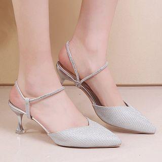 Pointed Rhinestone Kitten Heel Sandals