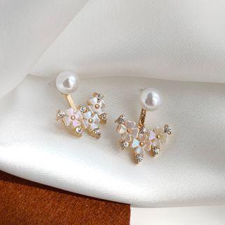 Faux Pearl Rhinestone Swing Earring 1 Pair - 925 Silver Needle Earrings - Gold - One Size