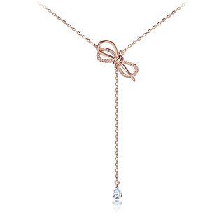 Alloy Bow Faux Crystal Pendant Y Necklace