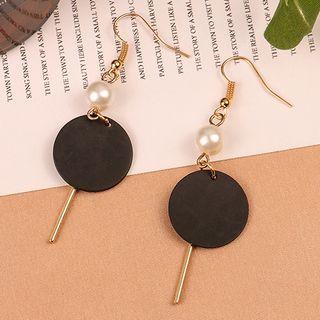 Stone Disc Alloy Bar Faux Pearl Dangle Earring