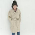 Pocketed Tie-waist Long Button Jacket