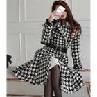 Wide-lapel Double-breasted Houndstooth Tweed Coat