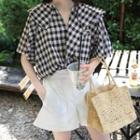 Set: Short Sleeve Gingham Top + A-line Shorts