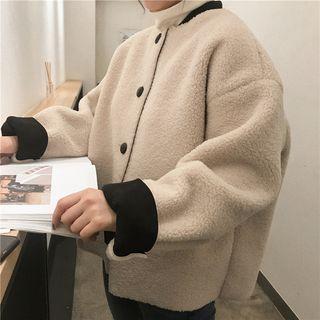 Oversized Fleece Baseball Jacket Off-white - One Size