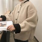 Oversized Fleece Baseball Jacket Off-white - One Size
