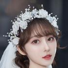 Bead Flower Wedding Headband White - One Size