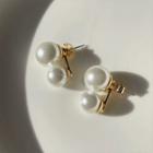 Faux Pearl Ear Stud 1 Pair - S925 Silver Needle - White - One Size