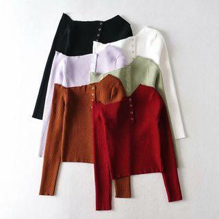 Long-sleeve Off-shoulder Knit Crop Top