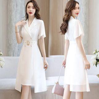 Short-sleeve Collared Asymmetrical A-line Dress