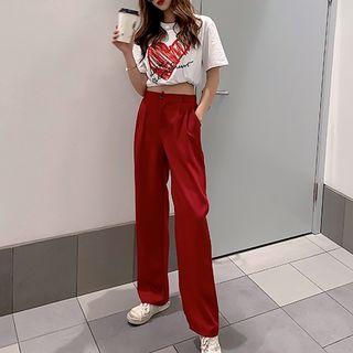 Short-sleeve Print T-shirt / Wide-leg Pants / Set