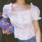 Frill Trim Short-sleeve Square Neck Blouse