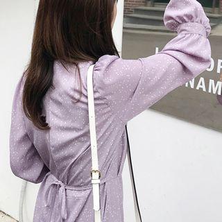 Wrap-front Bishop-sleeve Midi Dress