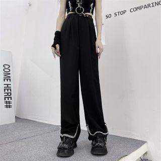 High-waist Chain-accent Straight-leg Pants