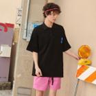 [r:lol] Couple Pocket-front Letter-print Polo Shirt