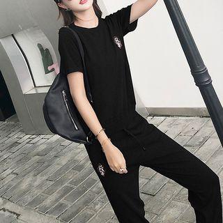 Set: Short-sleeve Knit Top + Harem Pants