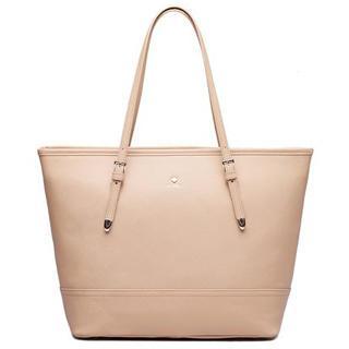 Genuine-leather Adjustable-strap Tote Beige - One Size