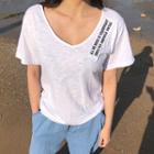 Scoop-neck Letter-patch T-shirt