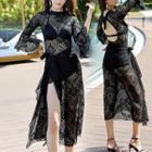 Set: Bikini Top + Lace Swimsuit + Cover-up Skirt