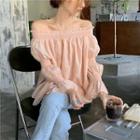 Off-shoulder Bell-sleeve Blouse Peach Pink - One Size