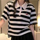 Cherry Embroidered Striped Short-sleeve Polo Shirt
