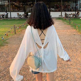 Long-sleeve Open Back Drawstring T-shirt