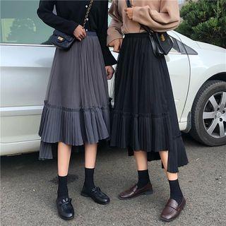 Pleated Panel Asymmetric A-line Skirt