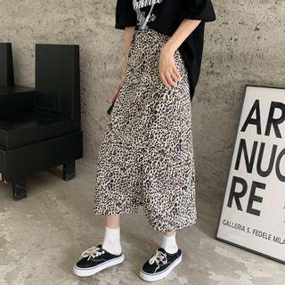 High-waist Printed Leopard A-line Skirt Leopard - One Size