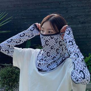 Set: Alphabet Sun Protection Arm Sleeve + Face Mask C - White - One Size