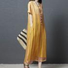 Mock Two-piece Short-sleeve Midi Shift Dress