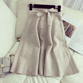 Bow Accent Midi A-line Skirt