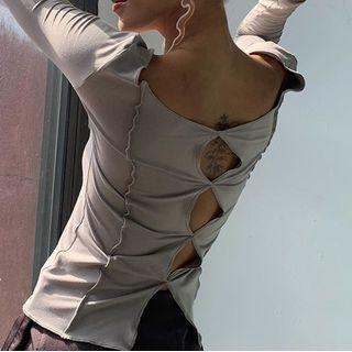 Reversible Long-sleeve Cutout Fitted Top