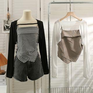Set: Asymmetrical Checkerboard Crop Top + Cape Top