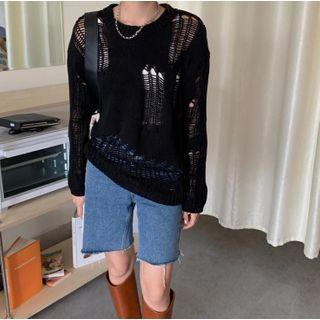 Long-sleeve Distressed Knit Sweater